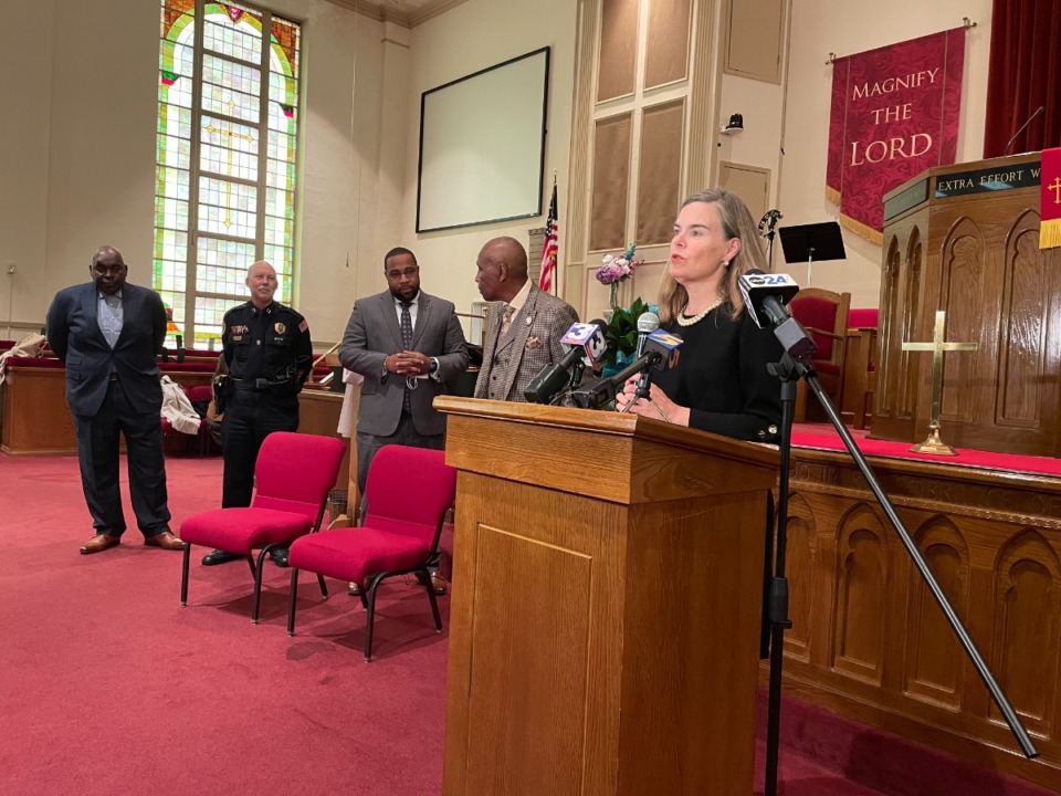 <strong>Shelby County District Attorney General Amy Weirich speaks about the need to curb gun violence in Memphis. &ldquo;We will not see change in this community until the community changes,&rdquo; she said. </strong>(Julia Baker/The Daily Memphian)
