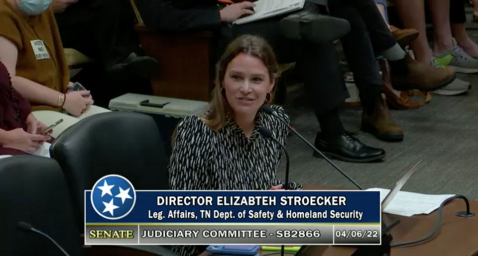 <strong>Elizabeth Stroecker, of the Tennessee Department of Safety, testifies against state Sen. Paul Bailey&rsquo;s bill.</strong> (Screenshot from General Assembly livestream)