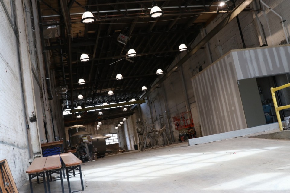 <strong>Lights line the inside of the proposed site for the Memphis Made Brewery on the first floor of 435 Madison Ave.</strong> (Neil Strebig/The Daily Memphian)