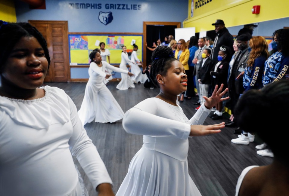 <strong>Rozelle Elementary dance students perform for guests after the Memphis Grizzlies unveiled new&nbsp; spaces including a dance studio on Friday, April 8.&nbsp;&ldquo;Our students were practicing in makeshift spaces and now our dance students have an actual dance studio with bars and a mirror,&rdquo; said Rozelle principal Kimberly Shaw.</strong> (Mark Weber/The Daily Memphian)