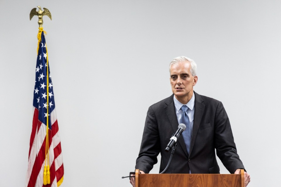 <strong>United States Secretary of Veterans Affairs Denis McDonough talks with media after meeting with facility leadership and conducting a routine site visit at the Memphis VA Medical Center.</strong> (Brad Vest/Special to The Daily Memphian)