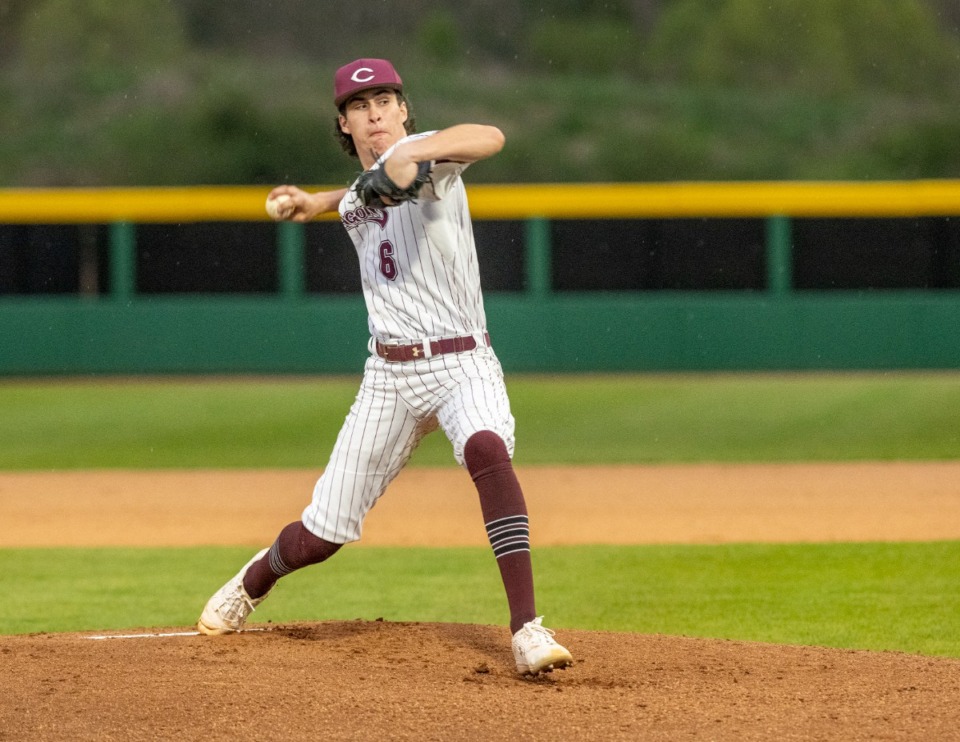 <strong>Collierville pitcher Thomas Crabtree held Bartlett scoreless through two innings at Collierville High School on April 12. Collierville led 11-0 through the second inning.</strong> (Greg Campbell/Special to The Daily Memphian)