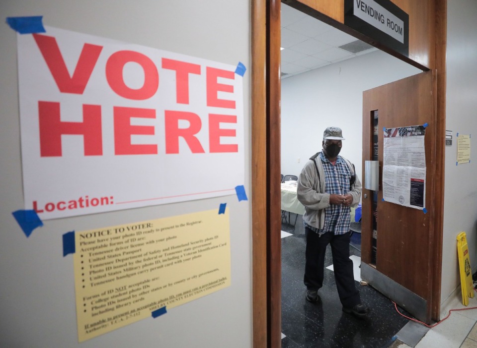 <strong>A voter leaves Election Commission offices on Wednesday, April 13, the first day of early voting.</strong> (Patrick Lantrip/Daily Memphian)