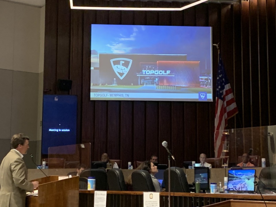 <strong>A representative from Topgolf presented the entertainment concept to the Memphis and Shelby County Land Use Control Board Thursday, April 14, 2022.</strong> (Abigail Warren/Daily Memphian)