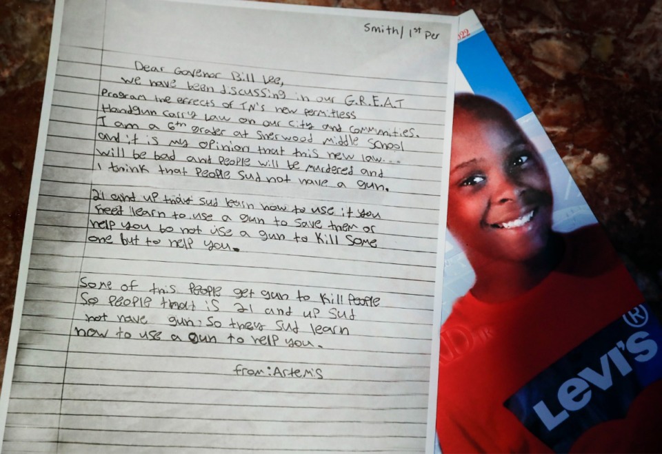<strong>Before he died, 12-year-old Artemis Rayford wrote a letter to Gov. Bill Lee saying he feared passage of the permitless gun carry bill would get someone murdered. His words came true when he was killed by a stray bullet on Christmas Day, as he played video games.</strong> (Mark Weber/The Daily Memphian file)
