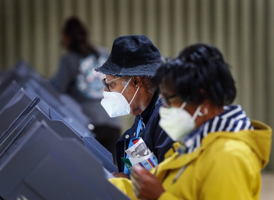 <strong>Shelby Countians cast their ballots during early voting on Wednesday, April 20, at Abundant Grace Fellowship Church. Early voting for the May 3 primary continues through April 28.</strong> (Mark Weber/The Daily Memphian)