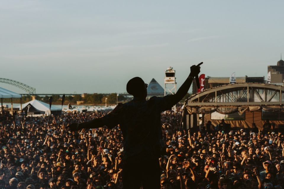 <strong>Thousands of fans gathered in front of the Budweiser stage to watch Juicy J perform at the 2018 Beale Street Music Festival.</strong> (Houston Cofield/The Daily Memphian file)
