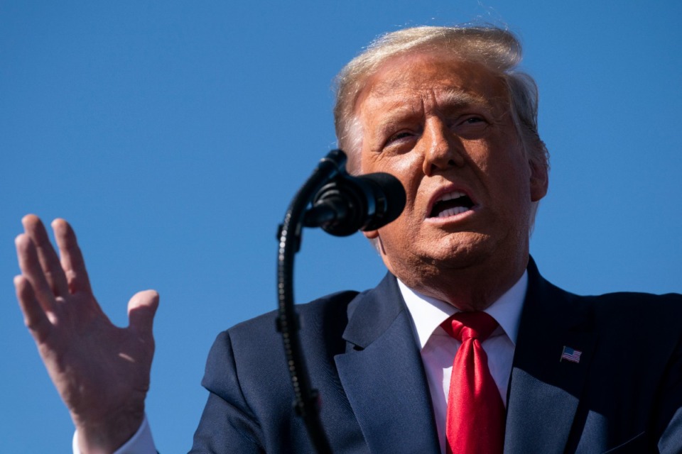 <strong>President Donald Trump speaks during a campaign rally at Laughlin/Bullhead International Airport, Wednesday, Oct. 28, 2020, in Bullhead City, Ariz. Trump will top a list of conservative political figures that will be featured at a rally in the Memphis area Saturday, June 18.</strong> (AP Photo/Evan Vucci, File)