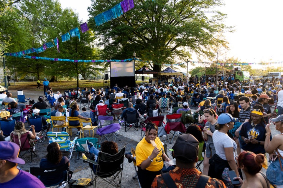 <strong>Memphis fans gathered to watch the Grizzlies during the official playoff watch party at Fourth Bluff Park on Thursday, April 22. The Grizzlies came from behind &mdash; twice &mdash; to beat the Minnesota Timberwolves, 104-95.</strong> (Brad Vest/Special to The Daily Memphian)