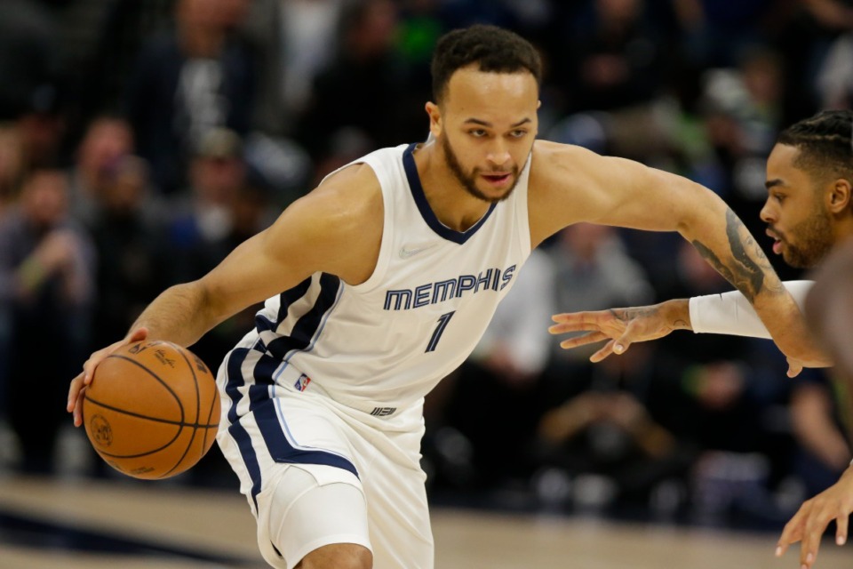 <strong>Memphis Grizzlies forward Kyle Anderson drives during Game 3 of an NBA basketball first-round playoff series against the Minnesota Timberwolves Thursday, April 21, 2022, in Minneapolis</strong>. (AP Photo/Andy Clayton-King)