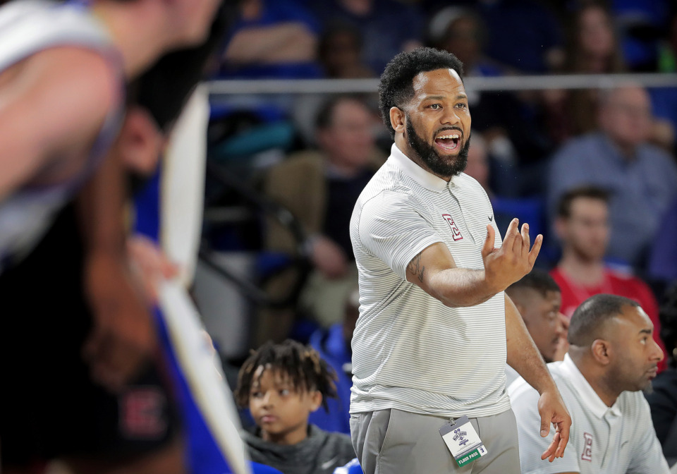 <strong>East coach Jevonte Holmes calls a play on the court during East High School's TSSAA Class AAA semifinal game against Brentwood at MTSU in Murfreesboro on March 15, 2019.</strong> (Jim Weber/Daily Memphian)