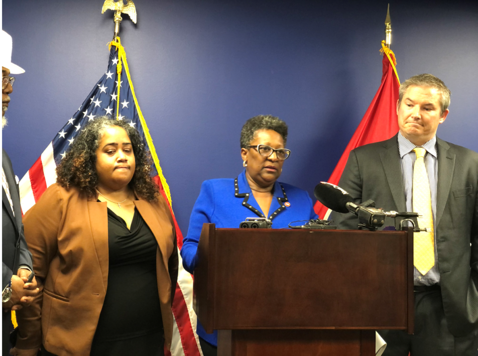 <strong>The Tennessee General Assembly ended its 112th session&nbsp;Thursday, April 28. &ldquo;It&rsquo;s been a tough year,&rdquo; said Rep. Karen Camper (middle), the House minority leader at a press conference with Sens. Raumesh Akbari (left) and Jeff Yarbro (right).</strong> (Ian Round/The Daily Memphian)