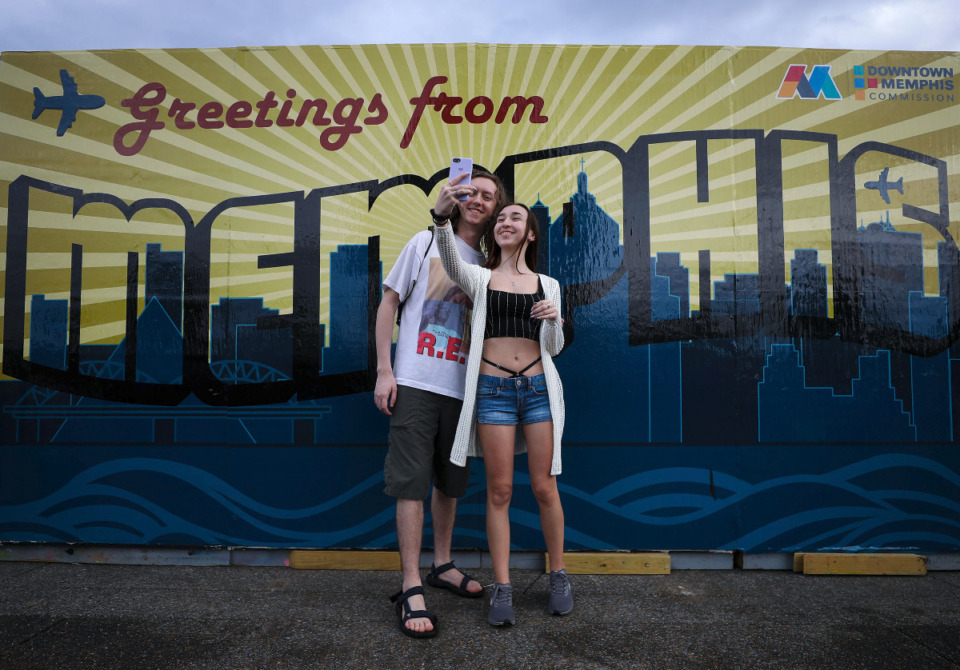 <strong>Julian DeBrower and Emily Tetrault take a selfie at Beale Street Music Fest at Liberty Park, April 30, 2022.</strong> (Patrick Lantrip/Daily Memphian)