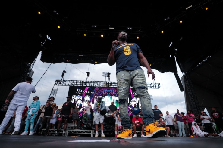 <strong>Project Pat worked the crowd at Beale Street Music Fest Saturday, April 30.</strong> (Patrick Lantrip/Daily Memphian)