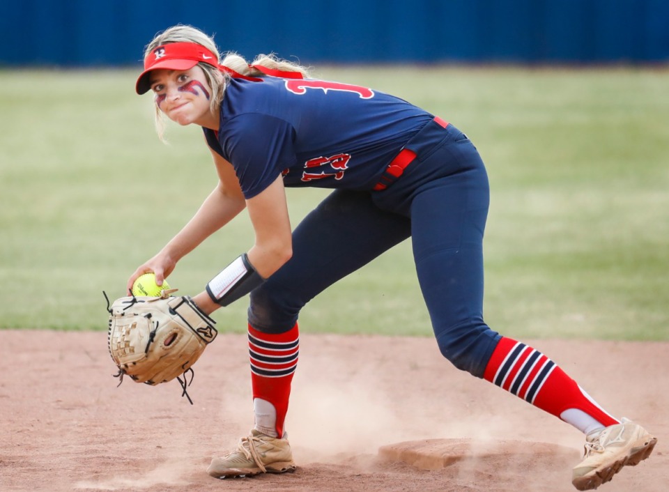 <strong>Tipton-Rosemark second baseman Ryleigh Bowers fields the ball in the game against St. Benedict on Monday, May 2, 2022.</strong> (Mark Weber/The Daily Memphian)