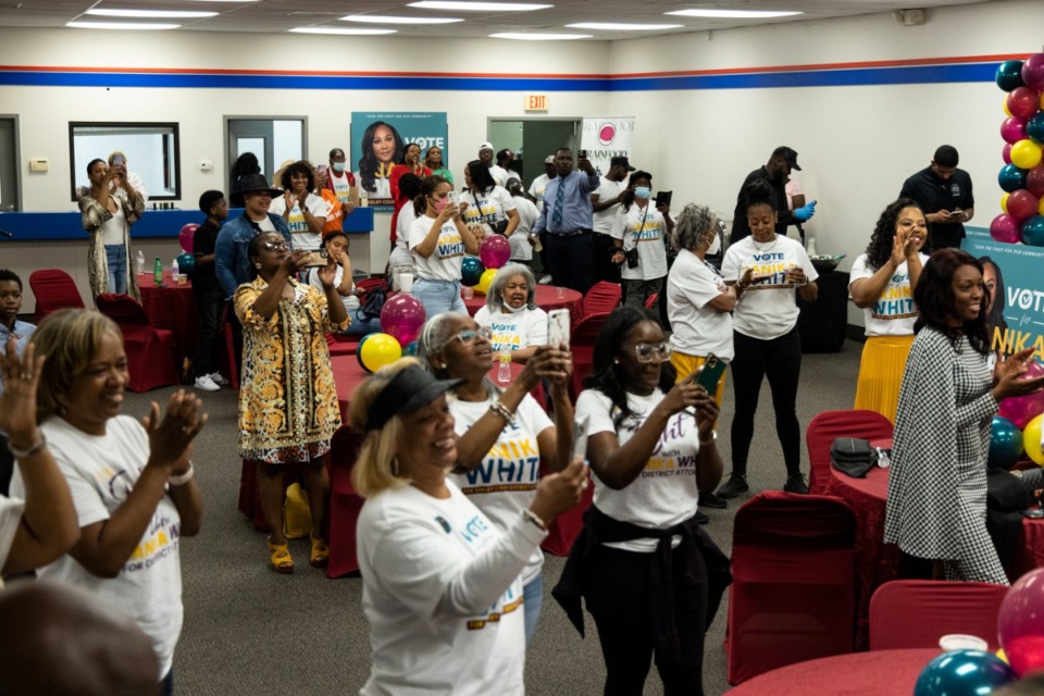 <strong>Supporters of Janika White watch election returns during the primary race for Shelby County district attorney.&nbsp;</strong>(Brad Vest/Special to The Daily Memphian)