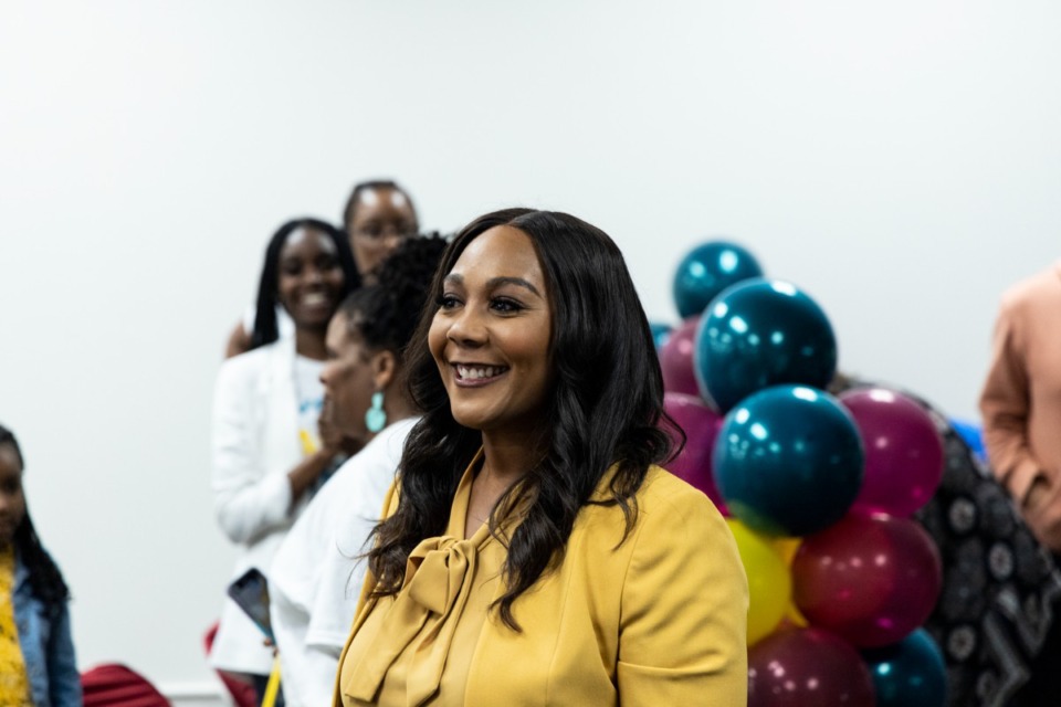 <strong>Candidate for the Democratic primary race for Shelby County district attorney, Janika White, mingles with guests at an election party at the conclusion of voting May 3.&nbsp;</strong>(Brad Vest/Special to The Daily Memphian)