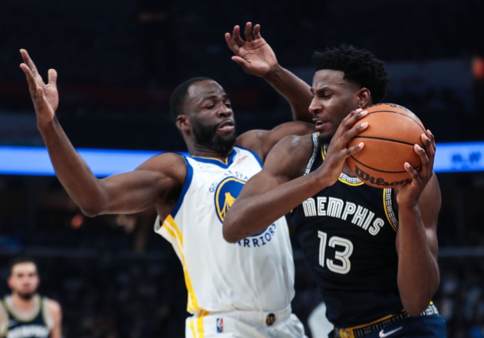 <strong>Memphis Grizzlies forward Jaren Jackson Jr. (13) goes to the basket during the May 3 playoff game against the Golden State Warriors.</strong> (Patrick Lantrip/Daily Memphian)