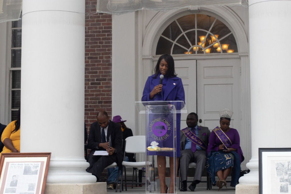 <strong>LeMoyne-Owen College President Vernell Bennett-Fairs presented a poem during the school&rsquo;s 160th anniversary celebration on Friday, March 11.&nbsp;The college will host a gala at&nbsp;The Columns&nbsp;downtown on Friday, May 6, at 6 p.m.&nbsp;</strong>&nbsp;(Daja E. Henry/The Daily Memphian)