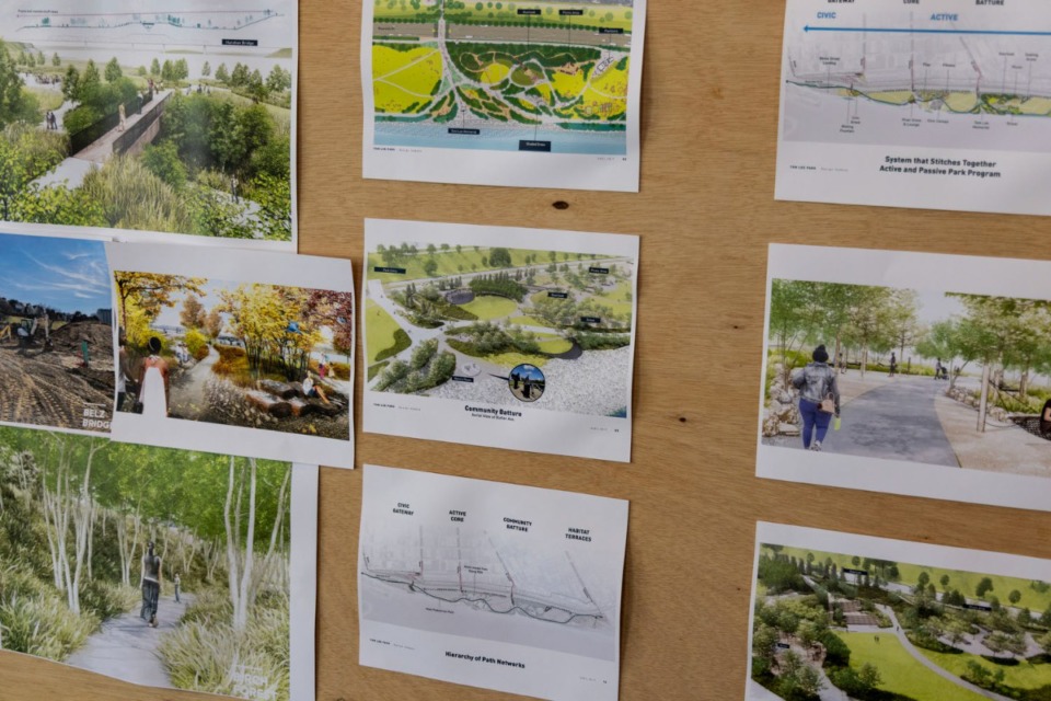 Renderings of Tom Lee Park were on display during the Tom Lee Day celebration Friday, May 6, 2022 at Beale Street Landing. (Brad Vest/Special to The Daily Memphian)