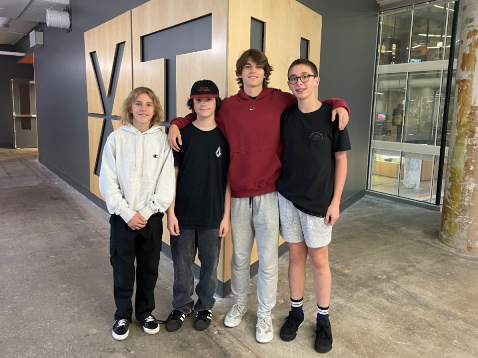 <strong>Crosstown High School ninth graders (left to right) Abraham Cline, Colton Martin, Grayson West and Santiago Arbelaez researched the effects of air traffic on Memphis.</strong> (Courtesy&nbsp;Abraham Cline)