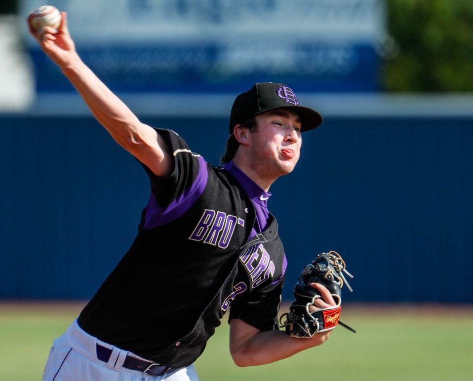 <strong>CBHS&rsquo; William Gossett pitches against Briarcrest on Monday, May 9, 2022.</strong> (Mark Weber/The Daily Memphian)