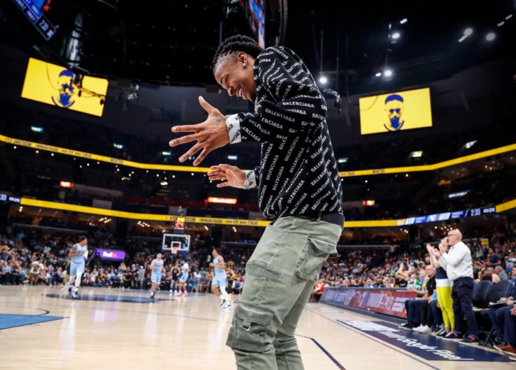 <strong>Memphis Grizzlies guard Ja Morant celebrates during a victory over the Golden State Warriors on Wednesday, May 11, 2022.</strong> (Mark Weber/The Daily Memphian)