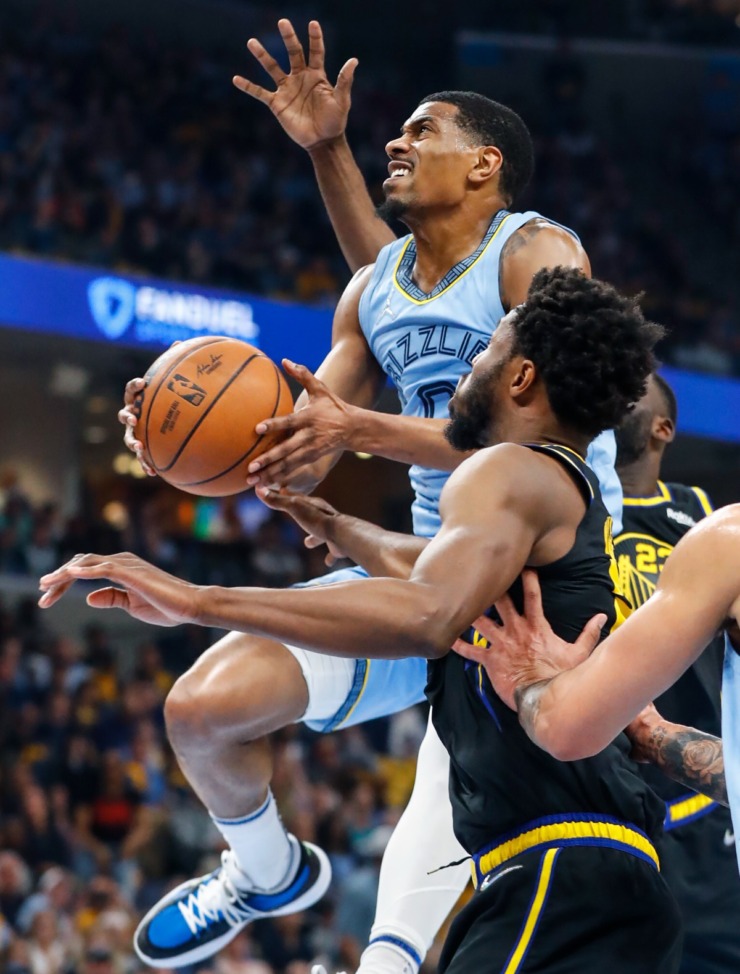 <strong>Memphis Grizzlies guard De'Anthony Melton drives for a layup against the Golden State Warriors during action on Wednesday, May 11, 2022.</strong> (Mark Weber/The Daily Memphian)