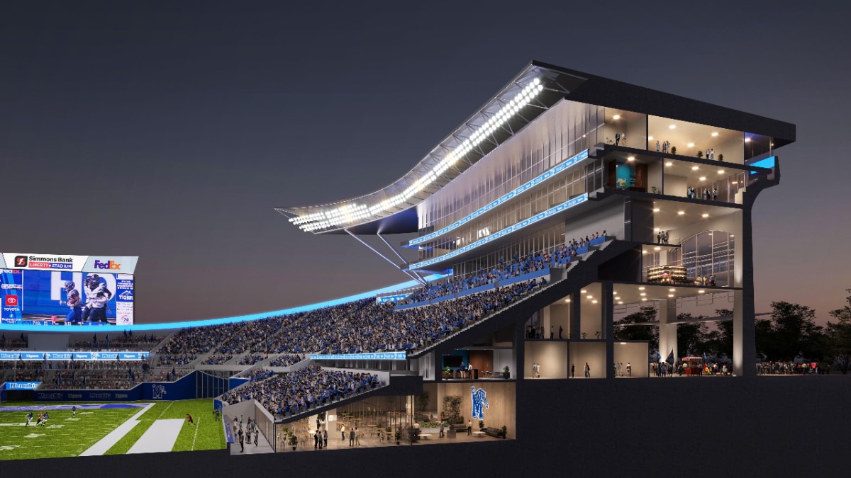 <strong>A rendering shows the upper decks and luxury boxes of the Simmons Bank Liberty Stadium after the proposed $150 million-plus renovation. &ldquo;We need to demonstrate that we care about football and that we are willing to invest and do what it takes to compete at that level,&rdquo;&nbsp;U of M athletic director Laird Veach said.&nbsp;</strong> (Courtesy University of Memphis)