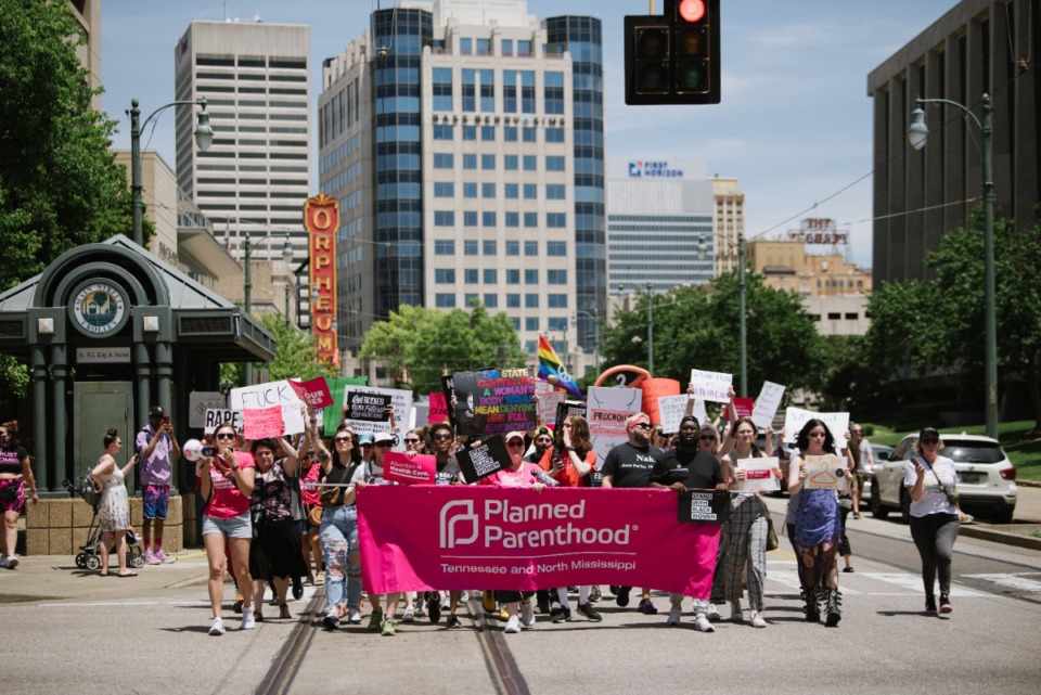 <strong>About 200 people participated in a Downtown abortion-rights rally Saturday, May 14, 2022.</strong> (Lucy Garrett/Special to The Daily Memphian)