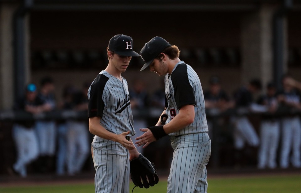 <strong>Houston changes pitchers during the May 18 game against Collierville.</strong> (Patrick Lantrip/Daily Memphian)