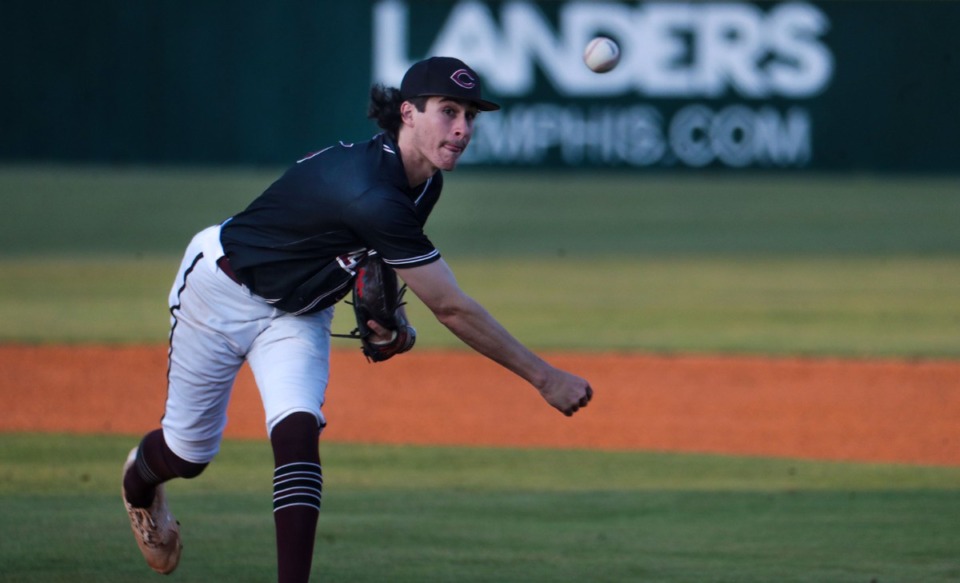<strong>Collierville&rsquo;s Thomas Crabtree (6) throws a pitch on May 18 against Houston High.</strong> (Patrick Lantrip/Daily Memphian)