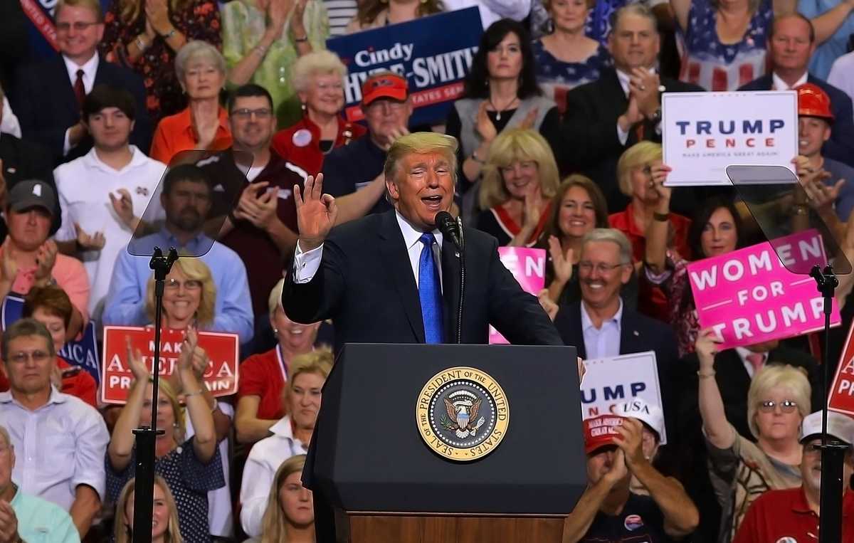 President Donald Trump defends his nomination for the Supreme Court, Brett Kavanaugh, at a campaign rally at the Landers Center in Southaven Tuesday night. (Patrick Lantrip/Daily Memphian)