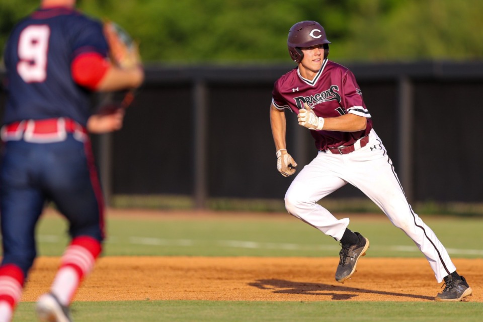 <strong>Collierville&rsquo;s Grant Ross runs the base paths during the game against the Henry County Patriots on Friday, May 20, 2022.</strong> (Justin Ford/ Special to The Daily Memphian)