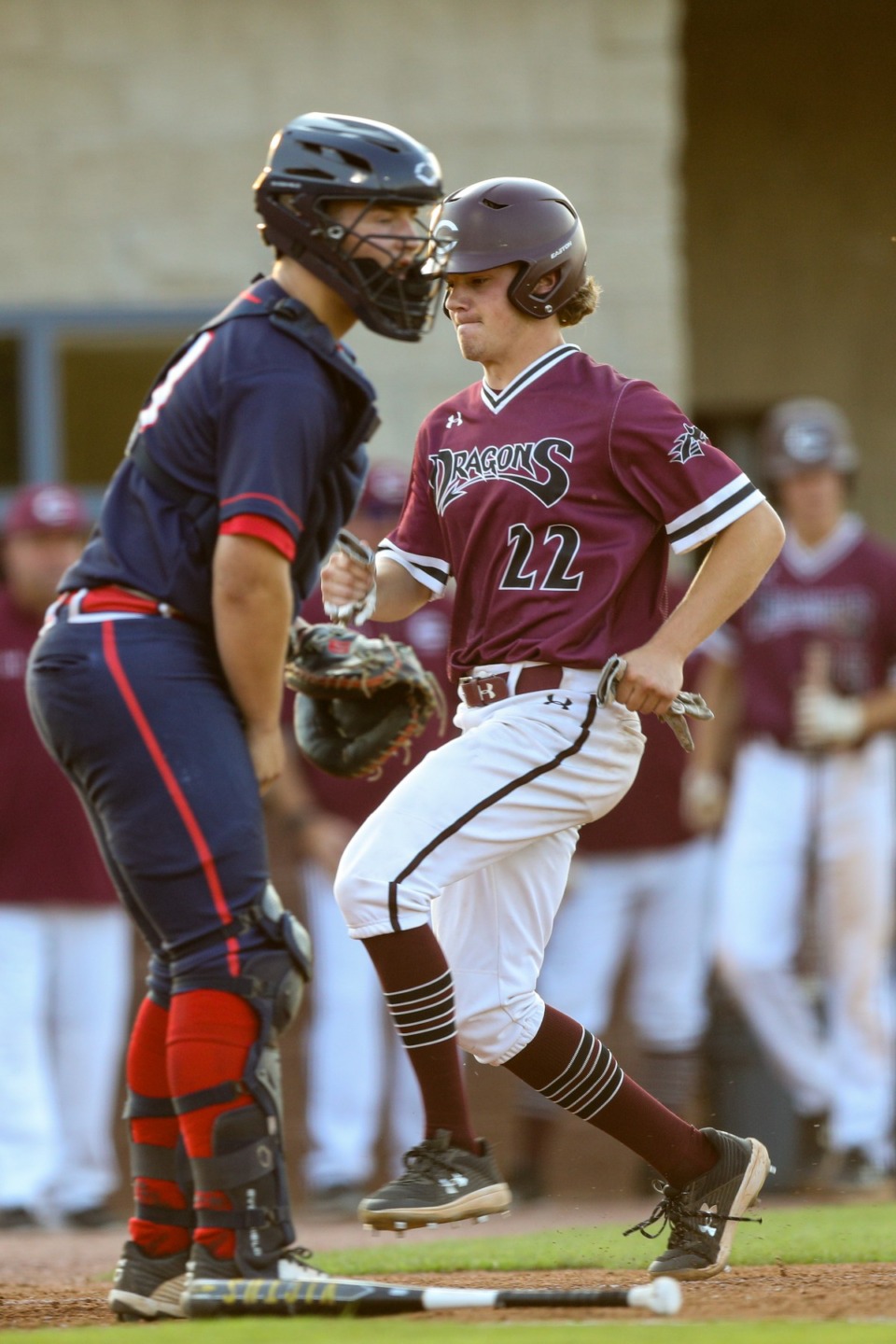 <strong>Collierville&rsquo;s Braden Sheals scores a home run during the game against the Henry County Patriots on Friday, May 20, 2022.</strong> (Justin Ford/ Special to The Daily Memphian)