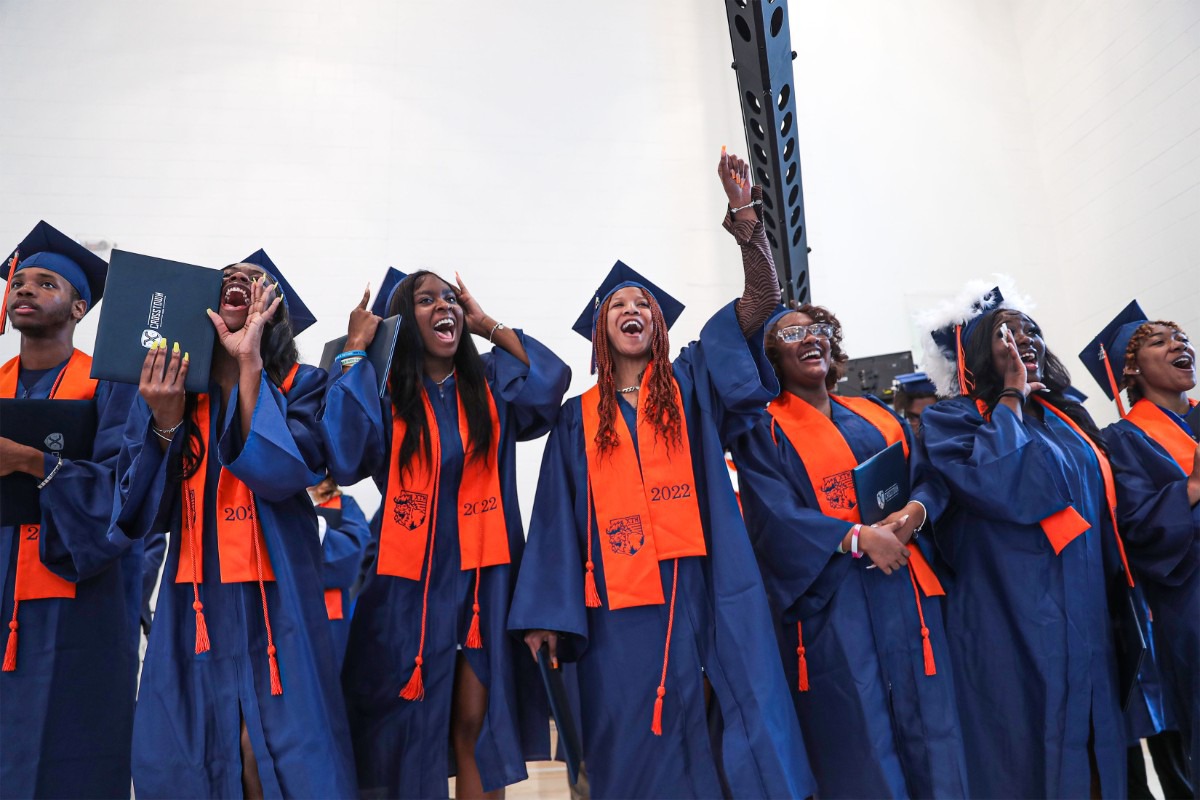 <strong>Crosstown High seniors cheer on their classmates during the school's first-ever graduation ceremony May 21, 2022.</strong> (Patrick Lantrip/Daily Memphian)