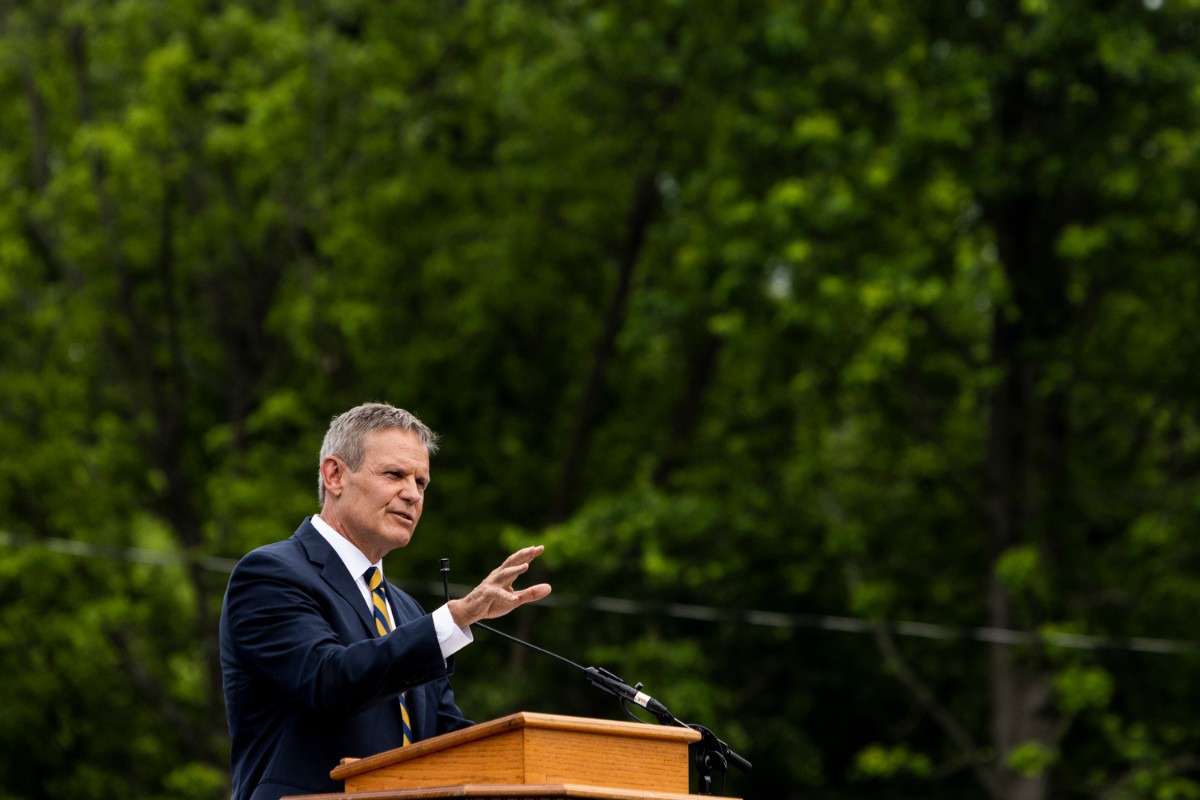 <strong>Gov. Bill Lee speaks Saturday at Whitehaven HIgh.</strong> (Brad Vest/Special to The Daily Memphian)