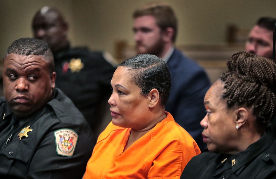 <strong>Sherra Wright (center) listens to arguments during a hearing in Judge Lee Coffee's court on May 30, 2019. </strong><strong>Wright&rsquo;s request for early release has been denied by the Tennessee Board of Parole. </strong>(Daily Memphian file)