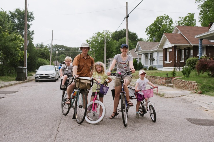 <strong>Although the name of the event is Garden Walk, the Korneliussen family&nbsp;&mdash;(left to right) Erik, Jon, Elsa, Kristin and Lena&nbsp;&mdash; cycled around the Cooper-Young neighborhood Saturday. They said it&rsquo;s their fourth year to attend the event.&nbsp;</strong> (Lucy Garrett/Special to The Daily Memphian)