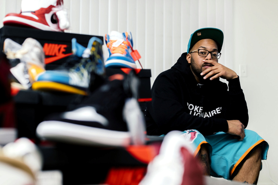 <strong>Gregory Lee II has a large collection of sneakers most of which have never been worn and can cost up to $2,500 per pair. Lee sees his collection as an investment, and has previously sold off an entire collection of shoes for a down payment on a car.</strong> (Houston Cofield/Daily Memphian)