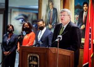 Mayor Jim Strickland held a press conference after meeting with various federal officials on mental health impact of the pandemic on Tuesday, Nov. 16, 2021. (Mark Weber/The Daily Memphian)