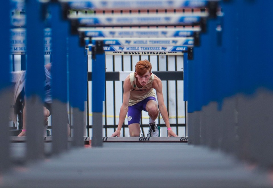 <strong>CBHS runner Carter Williams eyes up the hurdles before a state championship meet in Murfreesboro, Tennessee May 25, 2022.</strong> (Patrick Lantrip/Daily Memphian)