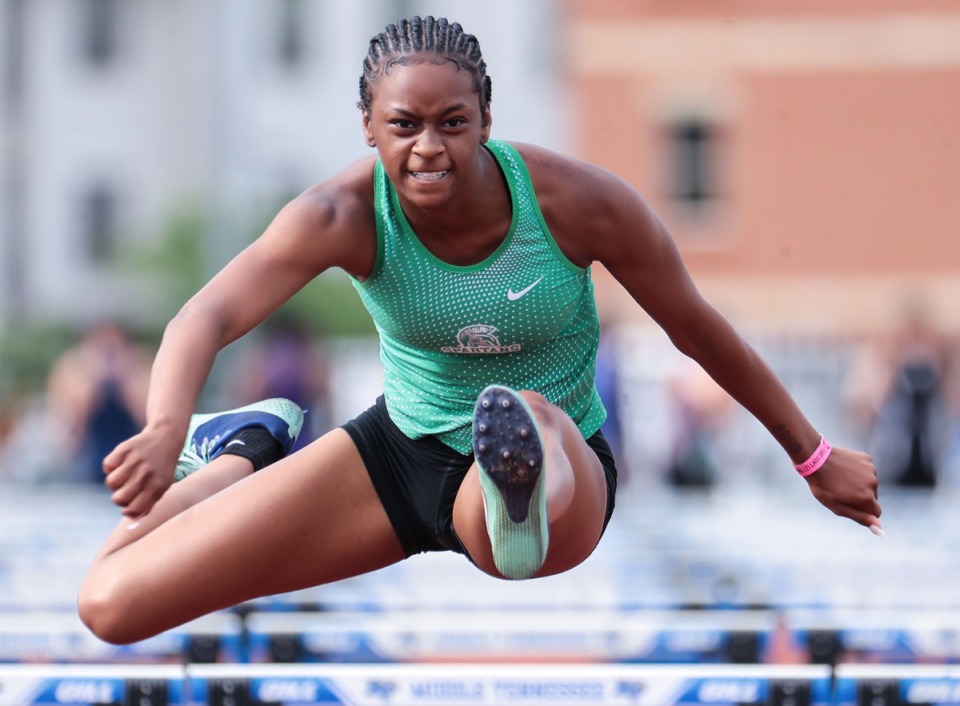 <strong>White Station's Ramya King wins the girls 100 meter hurdles at the TSSAA state championships in Murfreesboro, Tennessee May 26, 2022.</strong> (Patrick Lantrip/Daily Memphian)