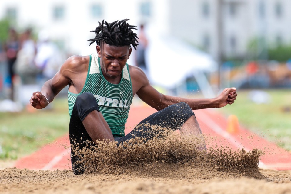 <strong>Memphis Central's Zavien Wolfe competes in the boys triple jump at the TSSAA state championships in Murfreesboro, Tennessee May 26, 2022.</strong> (Patrick Lantrip/Daily Memphian)