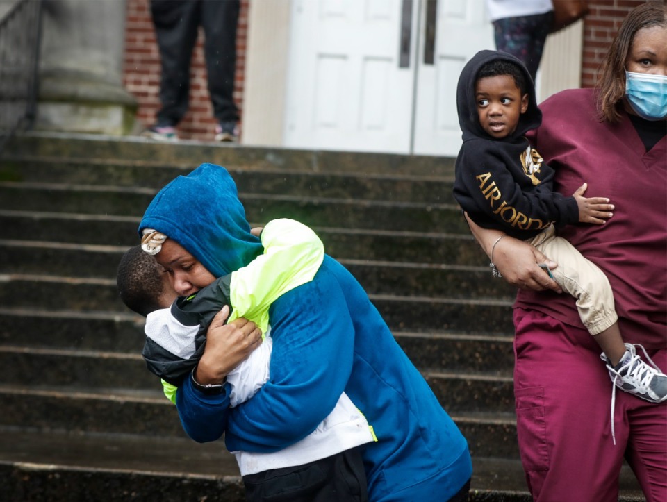 <strong>Relieved relatives picked up children at Metropolitan Baptist Church after a student was shot at Cummings Elementary School, Thursday, Sept. 30, 2021.</strong> (Mark Weber/The Daily Memphian)