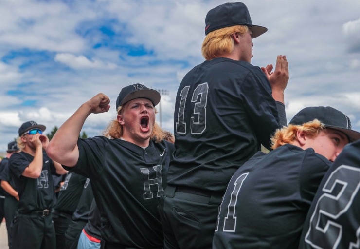 <strong>Houston pitcher Owen Waggener (23) cheers his teammates on in the Class 4A State Baseball championship game in Murfreesboro, Tennessee May 28, 2022.</strong> (Patrick Lantrip/Daily Memphian)