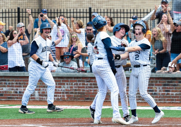 <strong>Farragut players celebrate a go-ahead run late in the Class 4A State Baseball championship game in Murfreesboro, Tennessee May 28, 2022.</strong> (Patrick Lantrip/Daily Memphian)