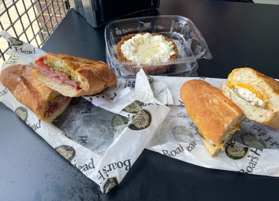 <strong>&nbsp;The Grinder, Dough Rye Mi Key Lime tart and Juan Popper make a hearty lunch for two at South Point Grocery.</strong> (Jennifer Biggs/Daily Memphian)