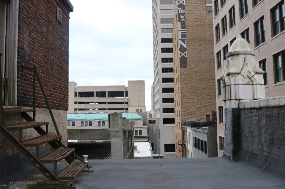 <strong>A view of the southern end of the 119 Madison Ave. roof. Developer Eduardo Sanchez is hoping to expand the building about 10 to 12 feet to the south.</strong> (Neil Strebig/Daily Memphian)
