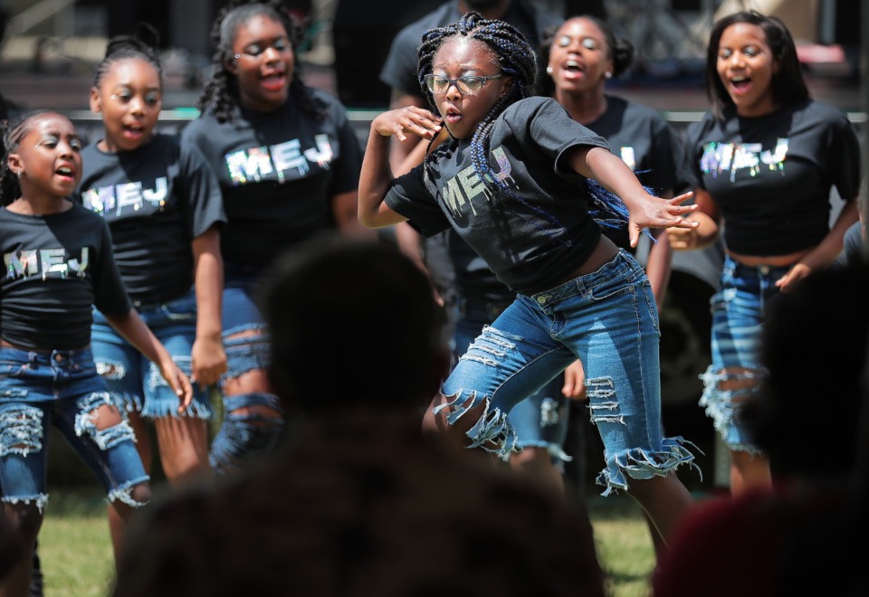 <strong>Dancers with the Memphis Explosive Jagettes compete in the Ultimate Dance Showdown during the annual Juneteenth celebration at Robert Church Park on June 15, 2019. Juneteenth is the oldest known celebration commemorating the ending of slavery in the United States.</strong> (Jim Weber/Daily Memphian file)